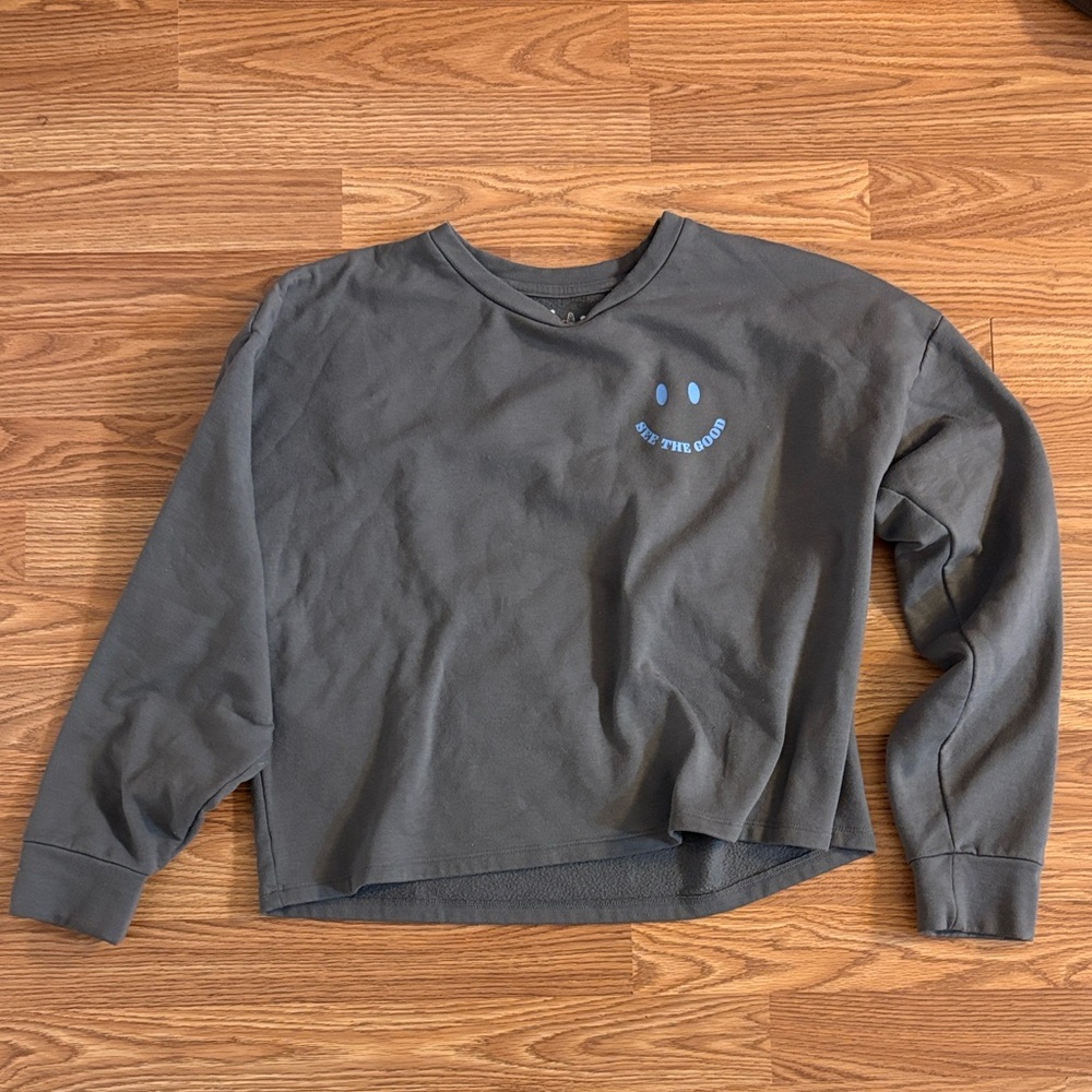OG Babe Gray large sweater smile face see the good